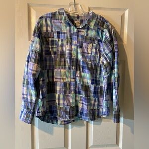 L.L. Bean Womens (Large PET) Multicolor Plaid Long Sleeve Button Up 100% Cotton